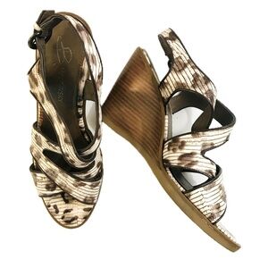 B. Makowsky Leather Leopard Print Wedge Heels